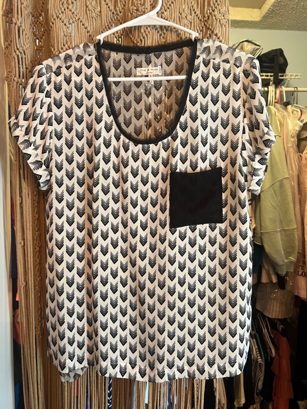 rag & bone Black and White Chevron Pocket Blouse